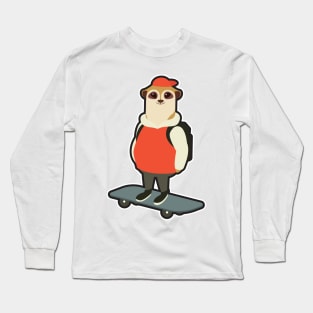 Meerkat as Skater with Skateboard Long Sleeve T-Shirt